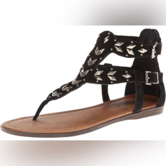 MINNETONKA Size 9 Black Leather Studded Ankle Sandals - Picture 1 of 7